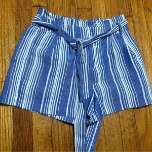 Have Los Angeles Blue and White Striped Linen Blend Nautical Paper Bag Shorts
